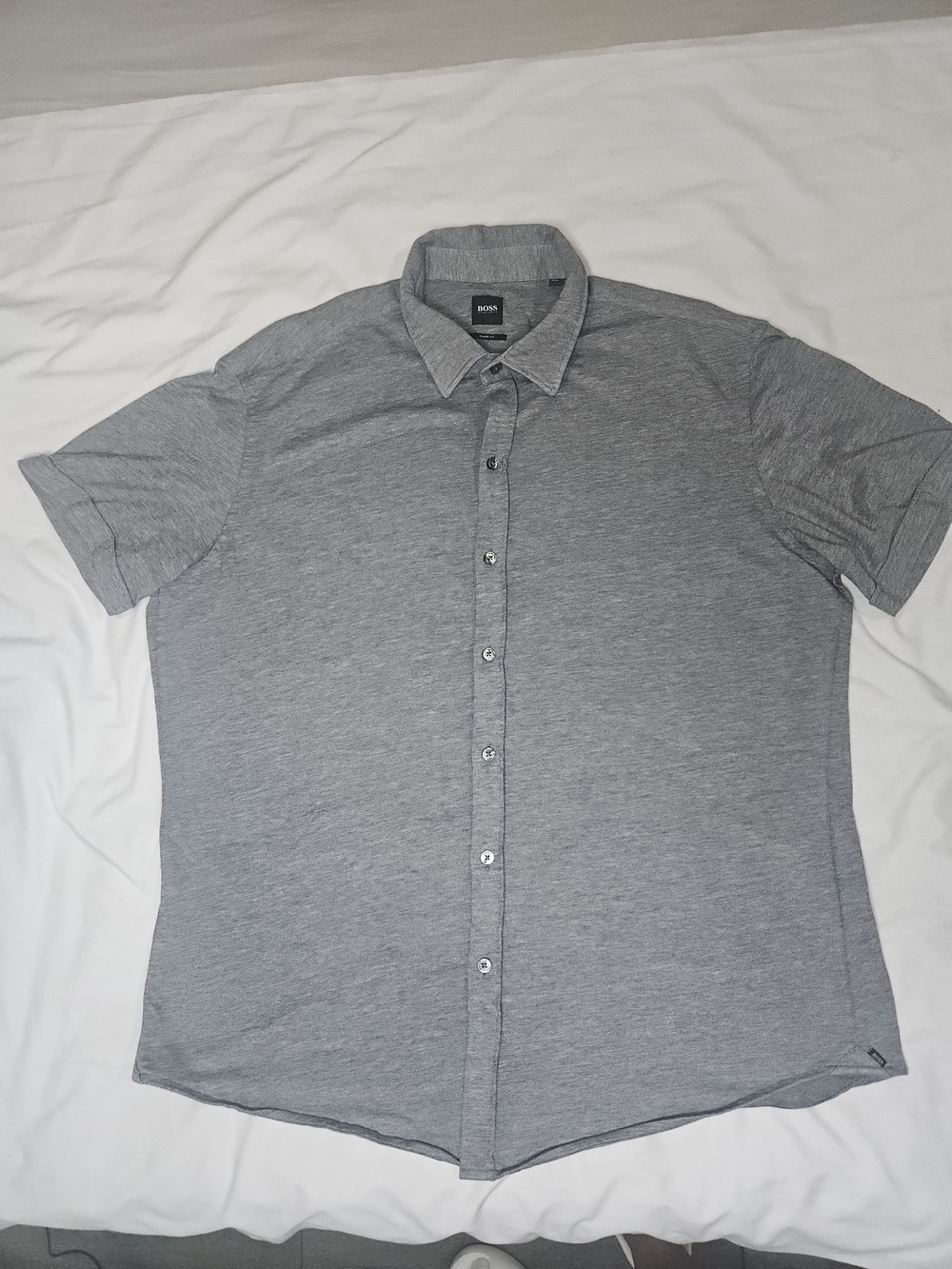 Hugo Boss Gray Short-Sleeve Button-Up Shirt